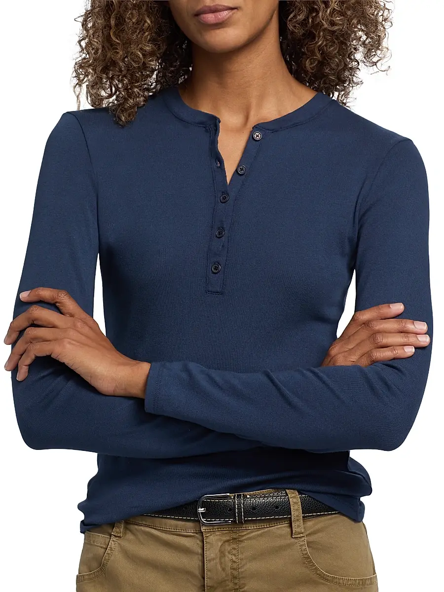 Nili Lotan Women's Jordan Cotton Long-Sleeve Henley | Thumbnail 6 Nili Lotan Women's Jordan Cotton Long-Sleeve Henley | Thumbnail 6