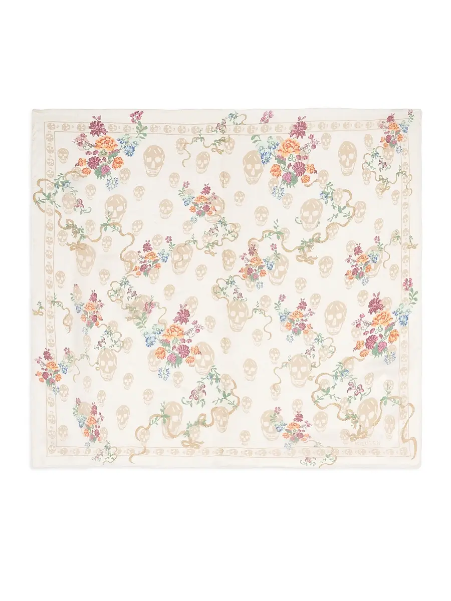 Alexander McQueen Women's Floral & Skull Silk Scarf - Ivory Beige | Image 1 Alexander McQueen Women's Floral & Skull Silk Scarf - Ivory Beige | Image 1