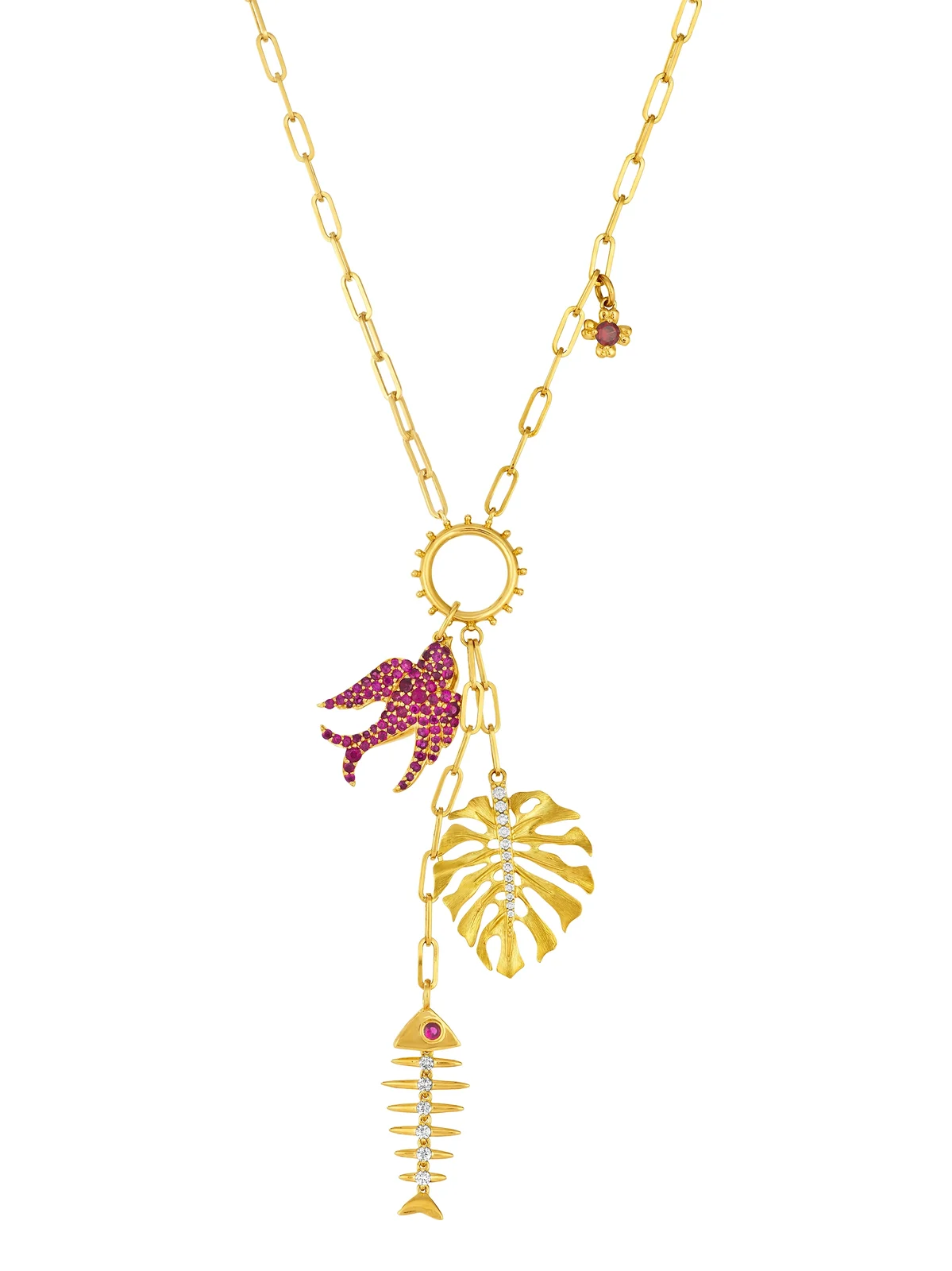 Women's Penka Terra 18K Yellow Gold, Garnet & 0.21 TCW Diamond Charm Necklace