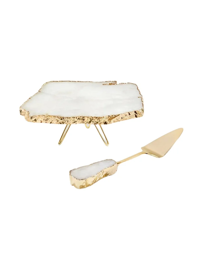 Anna New York Torta 2-Piece 24K Goldplated Crystal Cake Stand & Server Set