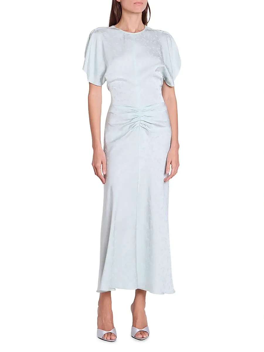 Victoria Beckham Women's Gathered Waist Burnout Velvet Midi-Dress | Thumbnail 2 Victoria Beckham Women's Gathered Waist Burnout Velvet Midi-Dress | Thumbnail 2