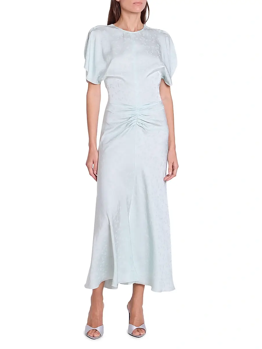 Victoria Beckham Women's Gathered Waist Burnout Velvet Midi-Dress | Thumbnail 3 Victoria Beckham Women's Gathered Waist Burnout Velvet Midi-Dress | Thumbnail 3