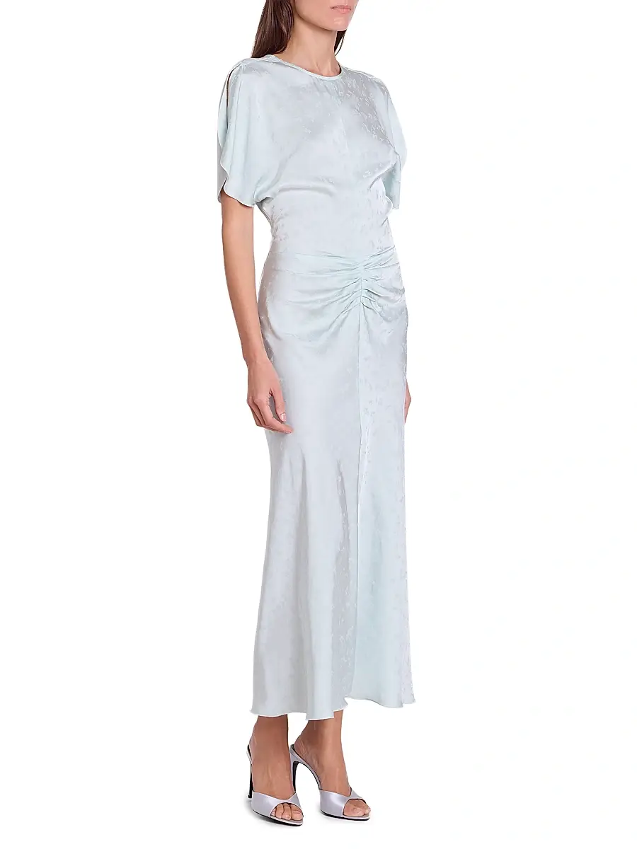 Victoria Beckham Women's Gathered Waist Burnout Velvet Midi-Dress | Thumbnail 4 Victoria Beckham Women's Gathered Waist Burnout Velvet Midi-Dress | Thumbnail 4