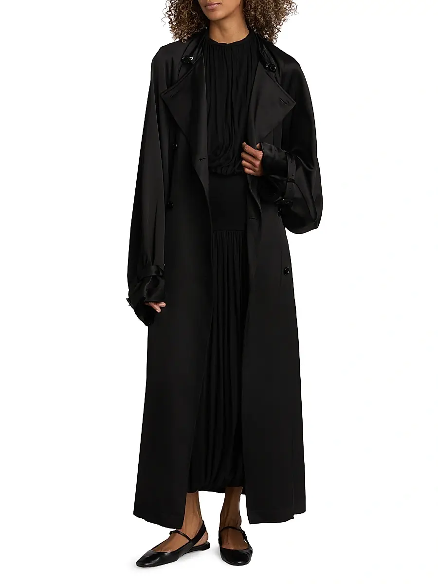 TOTEME Women's Draped Satin Double-Breasted Trench Coat | Thumbnail 2 TOTEME Women's Draped Satin Double-Breasted Trench Coat | Thumbnail 2