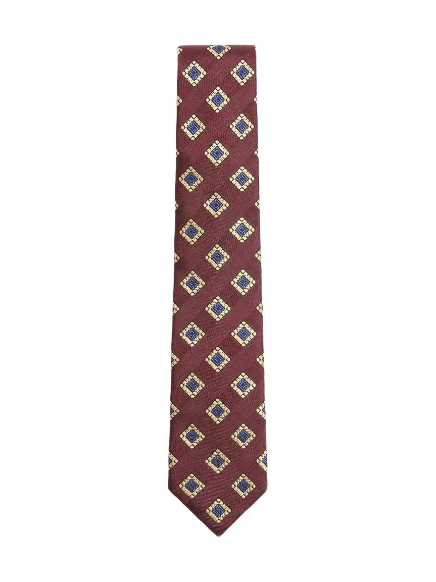 Men's Valentie Patterned Tie in Silk, Wool, and Jacquard - Bordeaux
