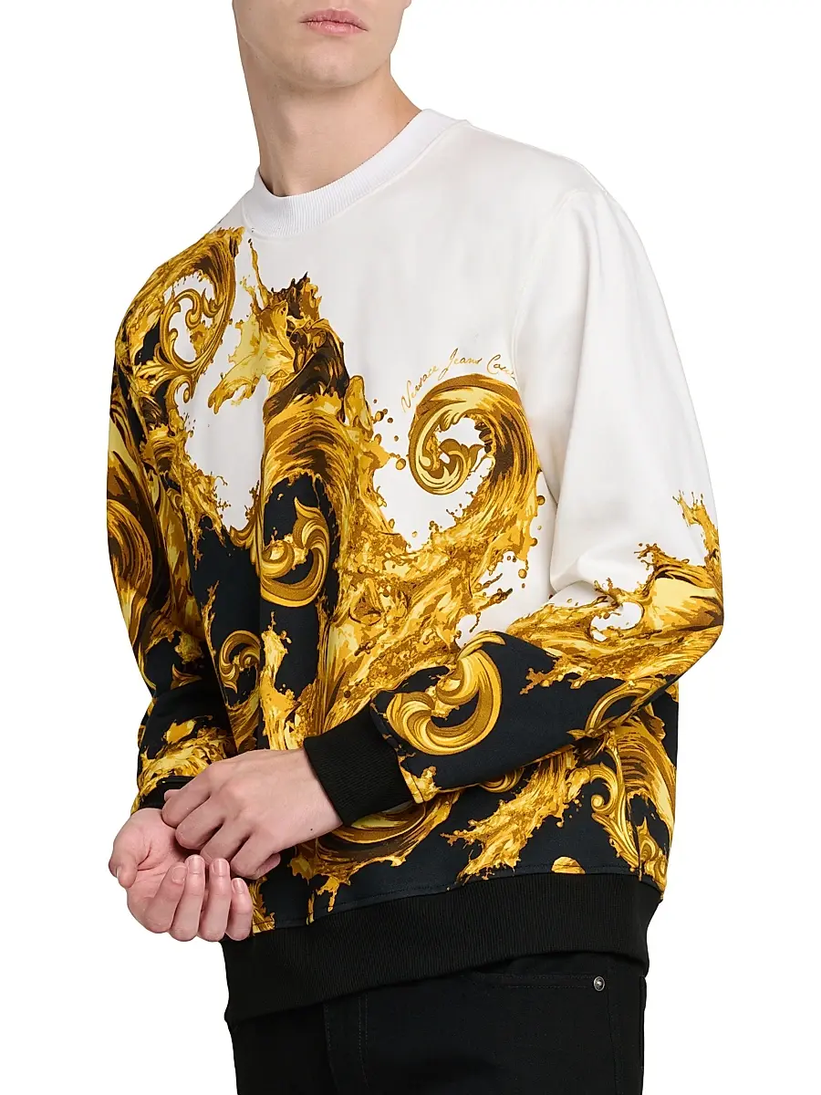 Versace Men's Barocco Cotton Crewneck Sweatshirt - White Black Gold | Thumbnail 3 Versace Men's Barocco Cotton Crewneck Sweatshirt - White Black Gold | Thumbnail 3