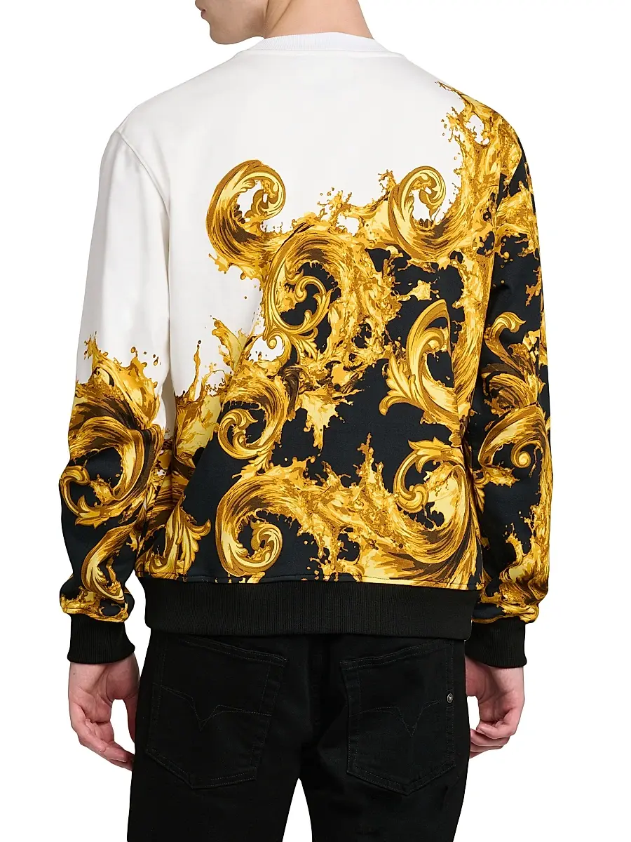 Versace Men's Barocco Cotton Crewneck Sweatshirt - White Black Gold | Thumbnail 5 Versace Men's Barocco Cotton Crewneck Sweatshirt - White Black Gold | Thumbnail 5