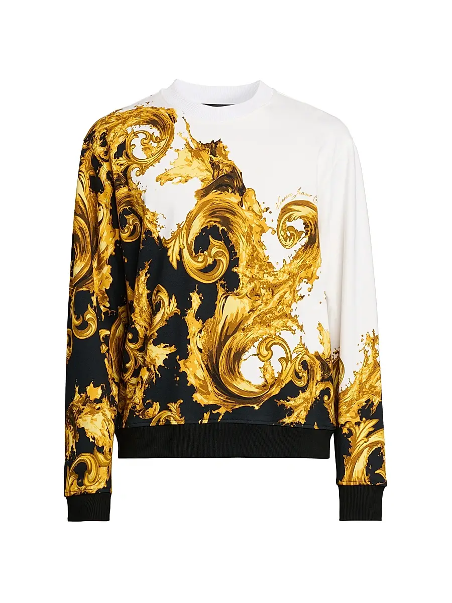 Versace Men's Barocco Cotton Crewneck Sweatshirt - White Black Gold | Image 1 Versace Men's Barocco Cotton Crewneck Sweatshirt - White Black Gold | Image 1