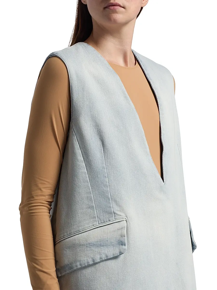 MM6 MAISON MARGIELA Women's V-Neck Denim Shift Minidress | Thumbnail 6 MM6 MAISON MARGIELA Women's V-Neck Denim Shift Minidress | Thumbnail 6