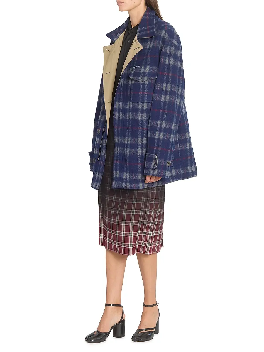 Maison Margiela Women's Ombré Checked Midi-Skirt - Burgundy White - Size 0 | Thumbnail 2 Maison Margiela Women's Ombré Checked Midi-Skirt - Burgundy White - Size 0 | Thumbnail 2