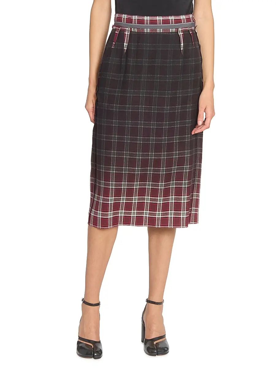 Maison Margiela Women's Ombré Checked Midi-Skirt - Burgundy White - Size 0 | Thumbnail 3 Maison Margiela Women's Ombré Checked Midi-Skirt - Burgundy White - Size 0 | Thumbnail 3