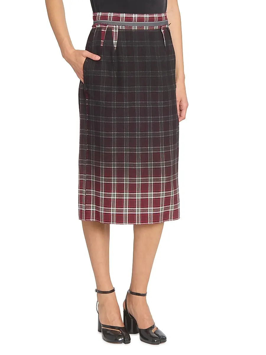 Maison Margiela Women's Ombré Checked Midi-Skirt - Burgundy White - Size 0 | Thumbnail 4 Maison Margiela Women's Ombré Checked Midi-Skirt - Burgundy White - Size 0 | Thumbnail 4