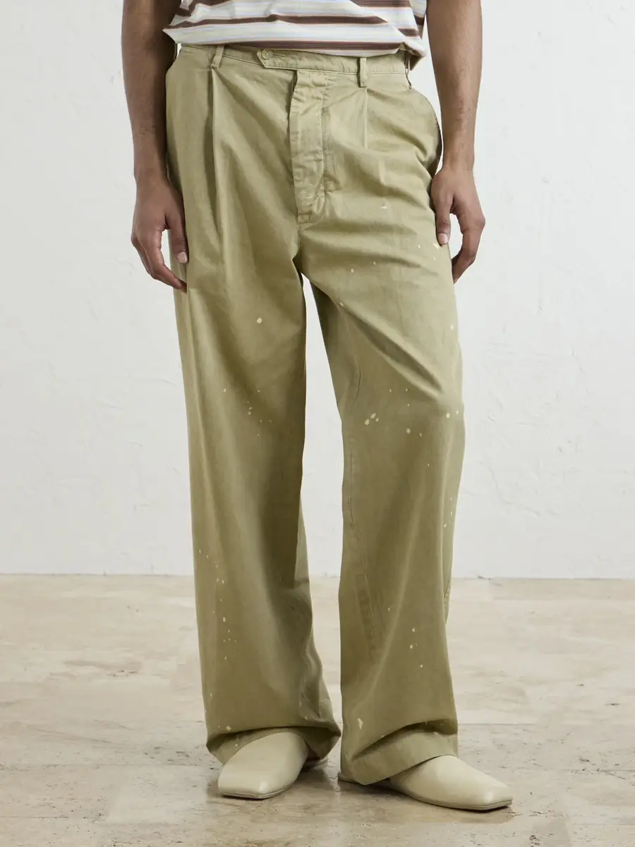 Auralee Wide-Leg Pleated Paint-Splattered Cotton-Twill Chinos - Men | Thumbnail 3 Auralee Wide-Leg Pleated Paint-Splattered Cotton-Twill Chinos - Men | Thumbnail 3