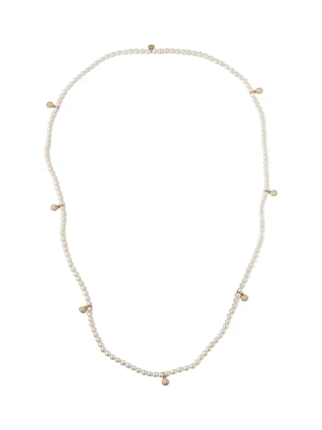 Diamond Pavé Balls on 3mm Freshwater Pearl Bracelet Diamond Pavé Balls on 3mm Freshwater Pearl Bracelet