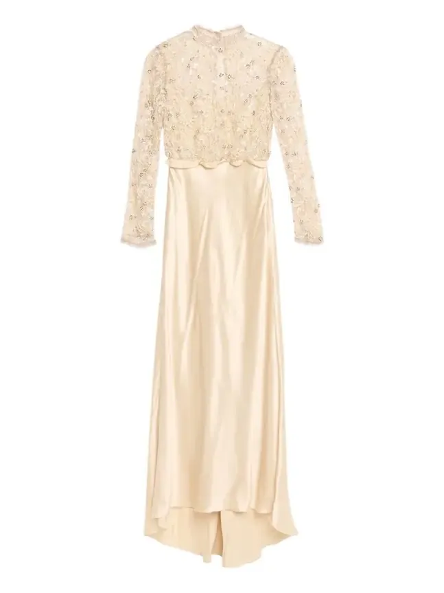 Embroidered Lace Long-Sleeve Silk Gown