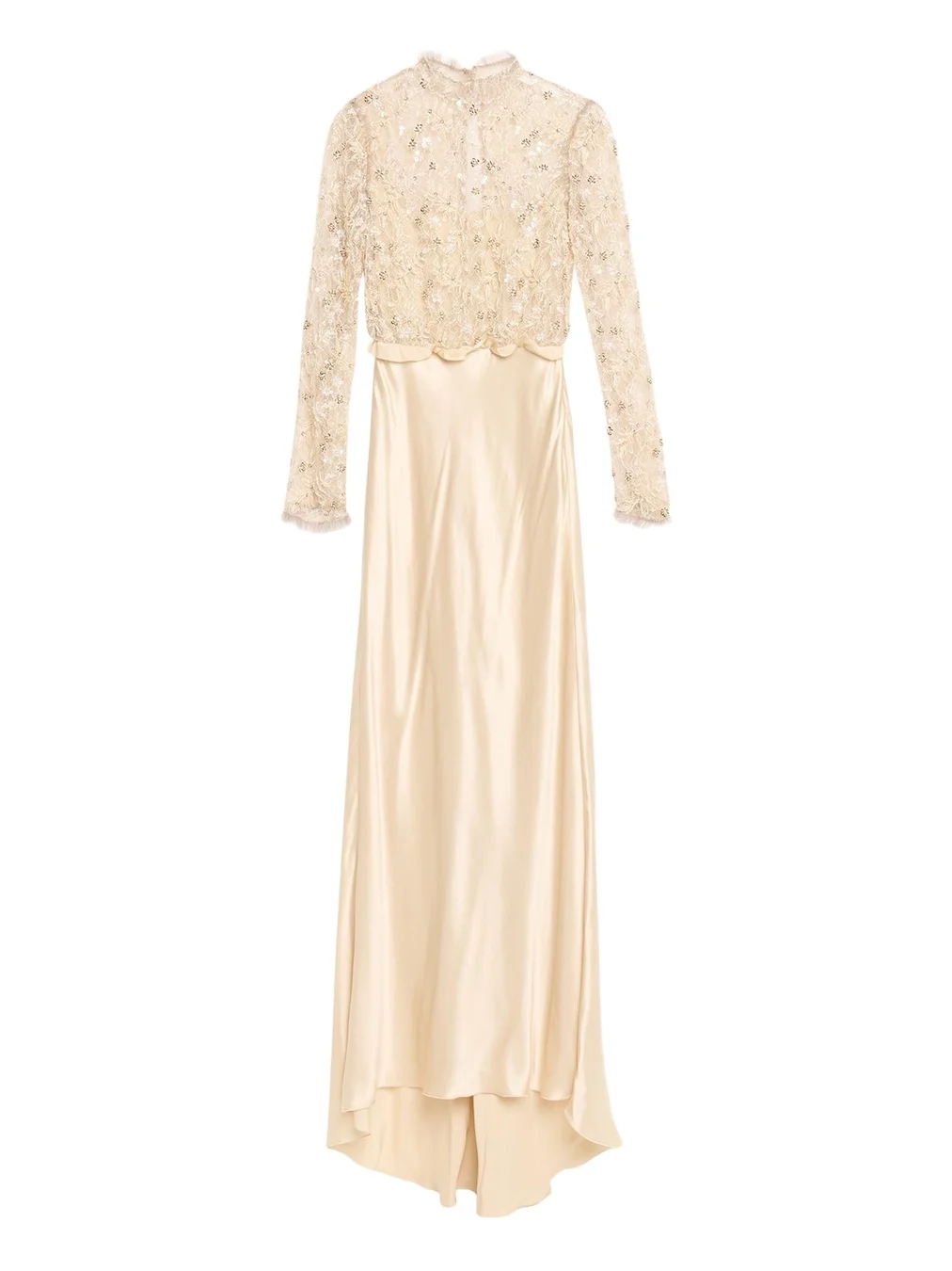 Embroidered Lace Long-Sleeve Silk Gown