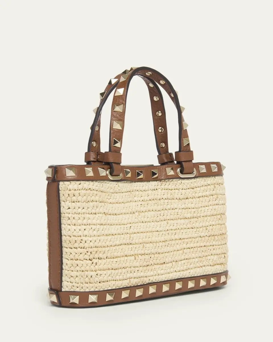 Valentino Garavani Mini Rockstud Viscose Raffia Top-Handle Bag | Thumbnail 3 Valentino Garavani Mini Rockstud Viscose Raffia Top-Handle Bag | Thumbnail 3