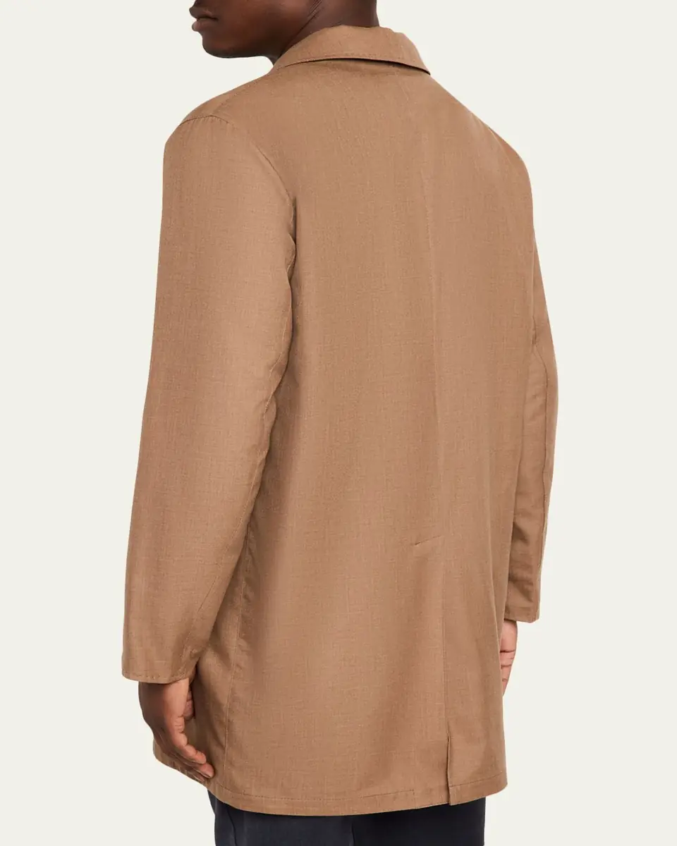 Kiton Men's Wool and Silk Herringbone Reversible Raincoat | Thumbnail 3