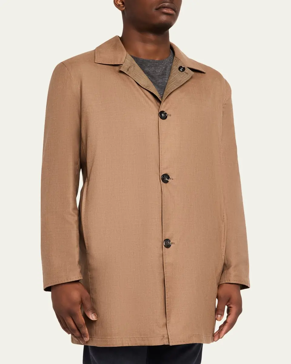 Kiton Men's Wool and Silk Herringbone Reversible Raincoat | Thumbnail 4
