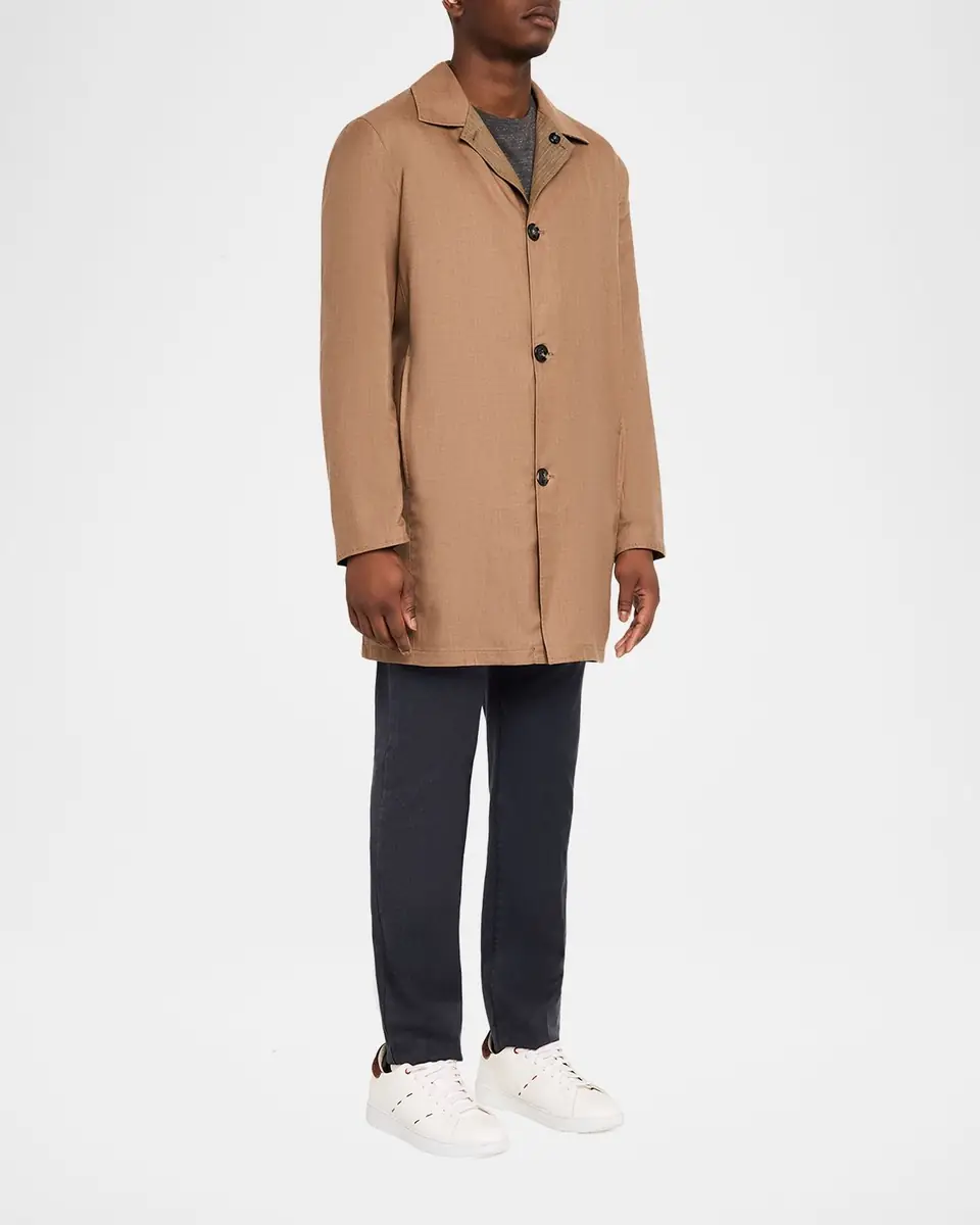 Kiton Men's Wool and Silk Herringbone Reversible Raincoat | Thumbnail 6
