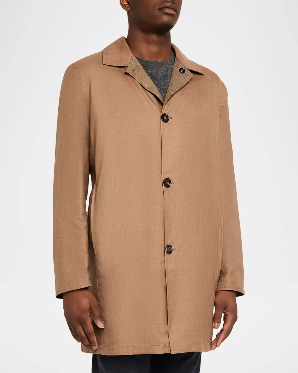 Kiton Men's Wool and Silk Herringbone Reversible Raincoat | Thumbnail 8