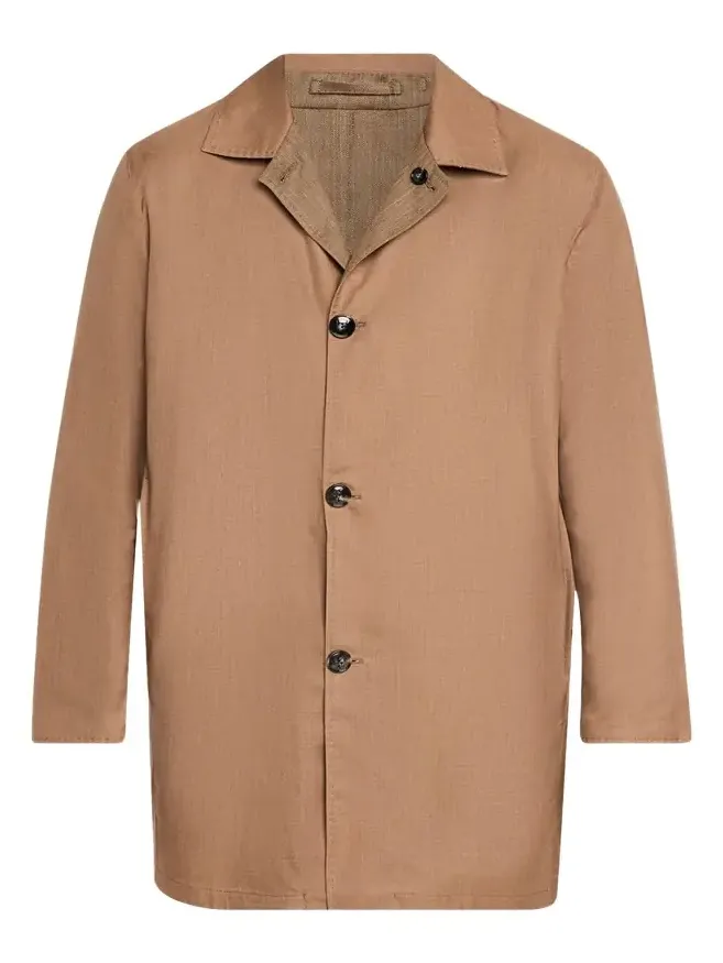 Kiton Men's Wool and Silk Herringbone Reversible Raincoat