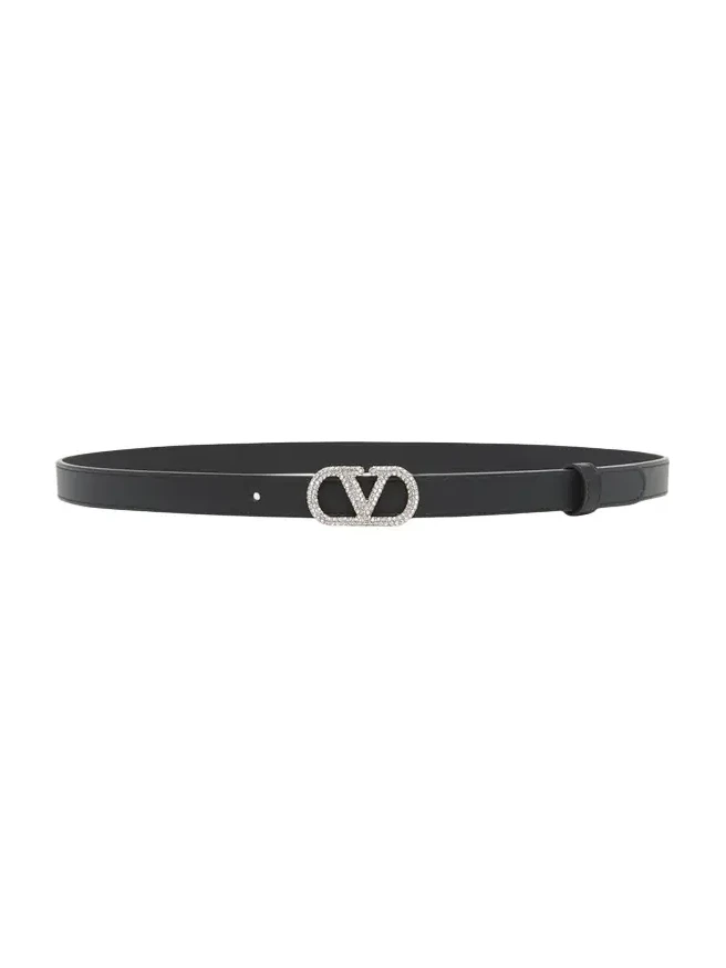 Crystal VLogo Leather Belt, 20mm