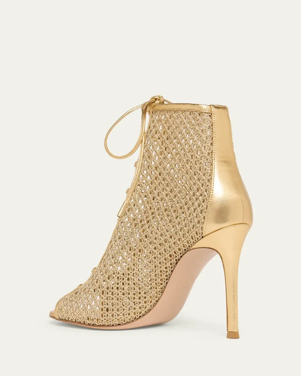 Gianvito Rossi 105mm Metallic Leather and Mesh Lace-Up Booties | Thumbnail 2