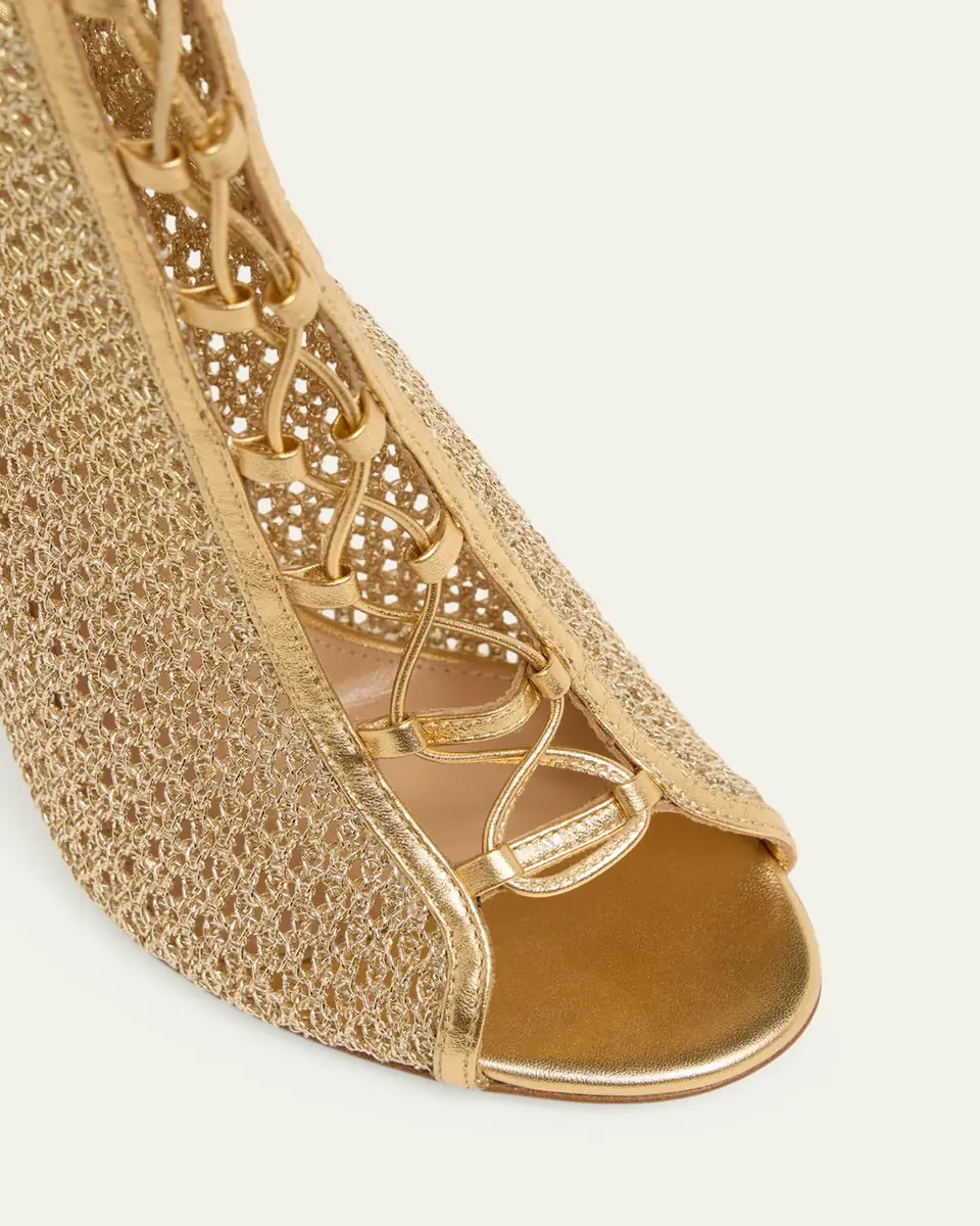 Gianvito Rossi 105mm Metallic Leather and Mesh Lace-Up Booties | Thumbnail 3