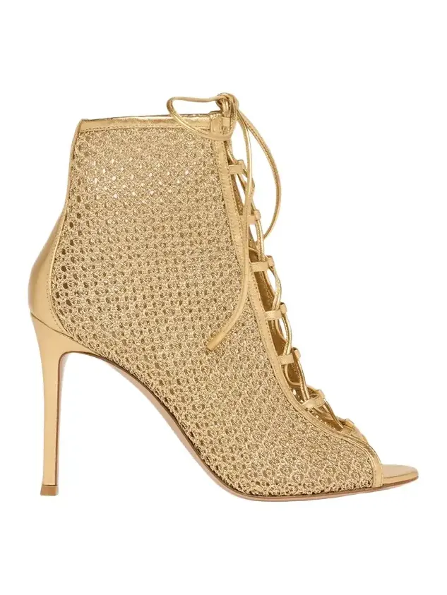 Gianvito Rossi 105mm Metallic Leather and Mesh Lace-Up Booties