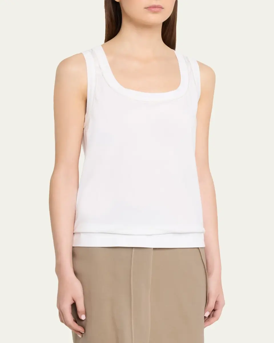 Brunello Cucinelli Metallic Stitched Scoop-Neck Cotton Stretch Tank Top | Thumbnail 4 Brunello Cucinelli Metallic Stitched Scoop-Neck Cotton Stretch Tank Top | Thumbnail 4