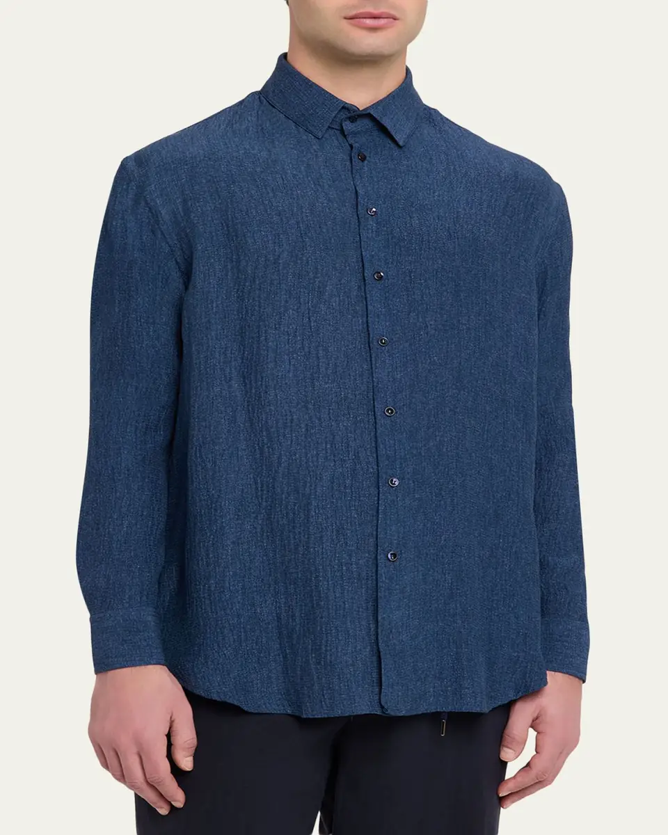 Giorgio Armani Men's Silk Button-Down Shirt | Thumbnail 4 Giorgio Armani Men's Silk Button-Down Shirt | Thumbnail 4