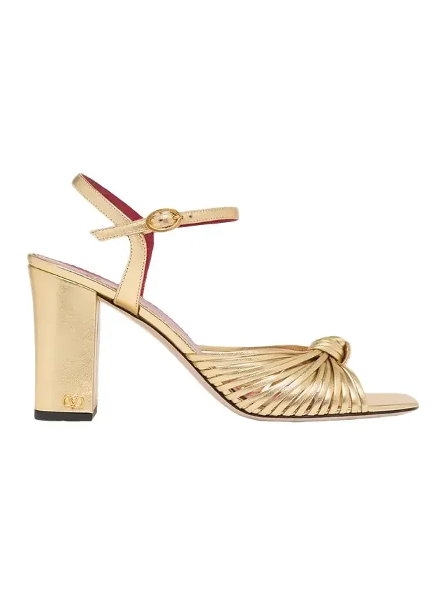 90mm VLogo Anne Metallic Leather Block-Heel Sandals 90mm VLogo Anne Metallic Leather Block-Heel Sandals