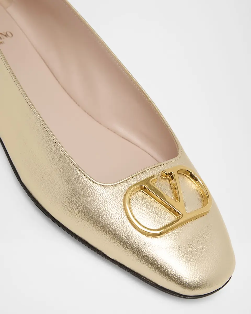 Valentino Garavani VLogo Signature Metallic Leather Ballerina Flats | Thumbnail 9 Valentino Garavani VLogo Signature Metallic Leather Ballerina Flats | Thumbnail 9