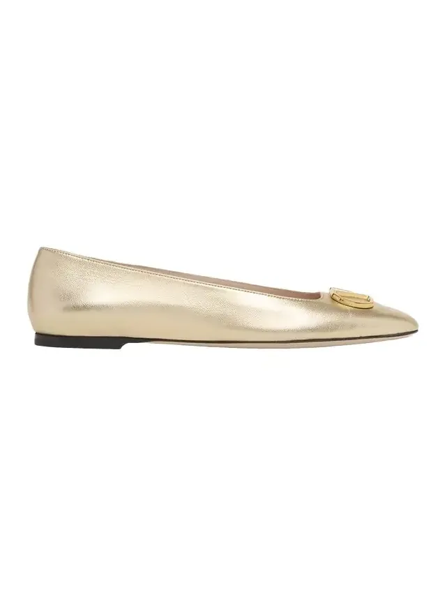 VLogo Signature Metallic Leather Ballerina Flats