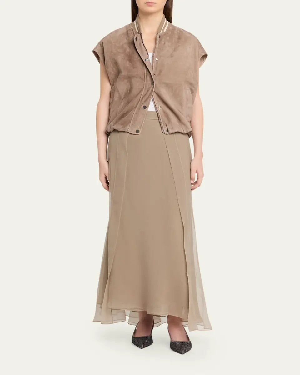 Brunello Cucinelli Crispy Silk Organza Overlay Midi Skirt | Thumbnail 2 Brunello Cucinelli Crispy Silk Organza Overlay Midi Skirt | Thumbnail 2