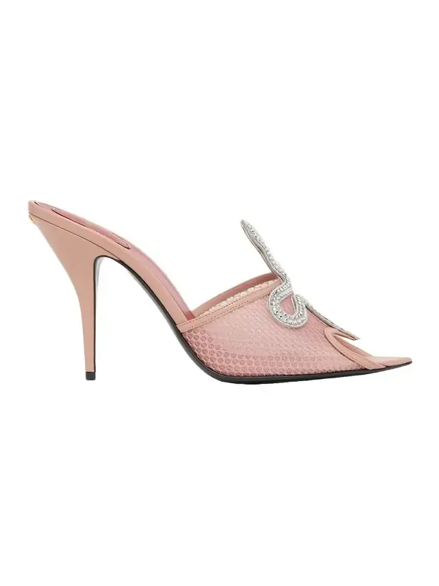 105mm Embellished Snake Leather Mesh Mule Pumps 105mm Embellished Snake Leather Mesh Mule Pumps