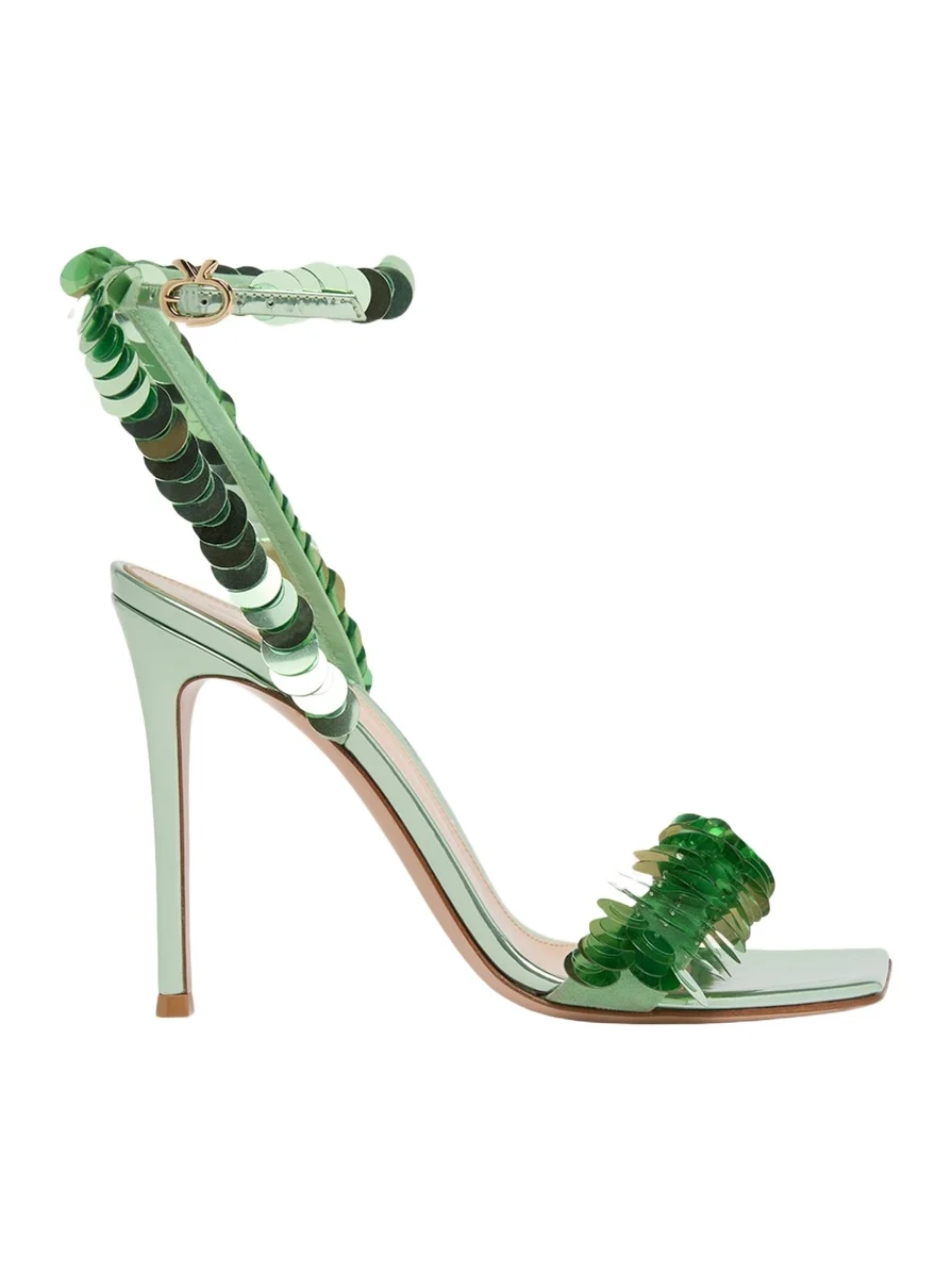 Gianvito Rossi 95mm Sequined Metallic Leather Sandals