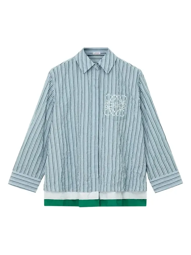 Striped Crinkled Cotton Button-Down Shirt Striped Crinkled Cotton Button-Down Shirt