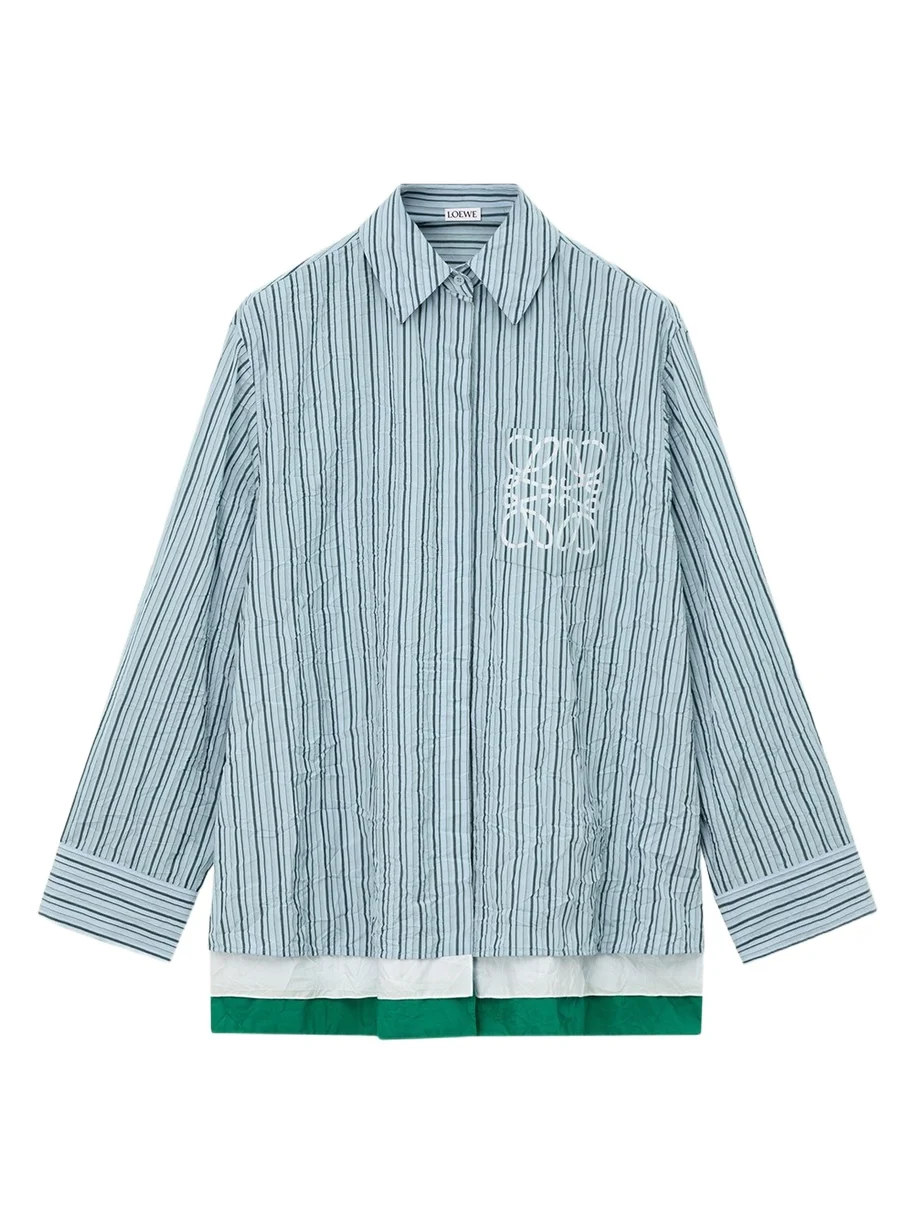 Striped Crinkled Cotton Button-Down Shirt Striped Crinkled Cotton Button-Down Shirt