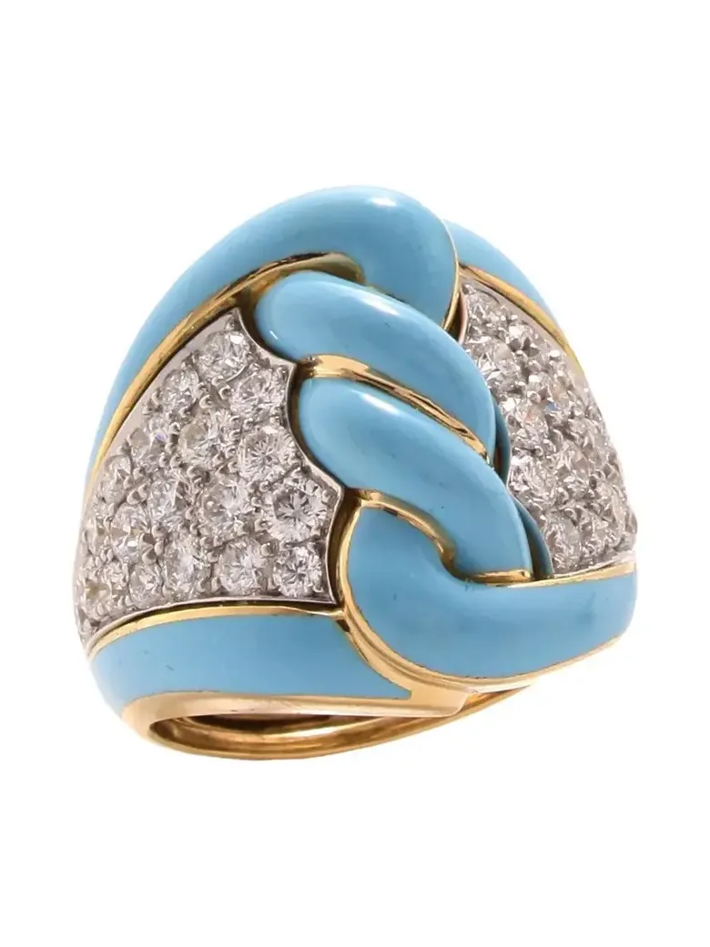 DAVID WEBB Diamond Light Blue Rope Ring