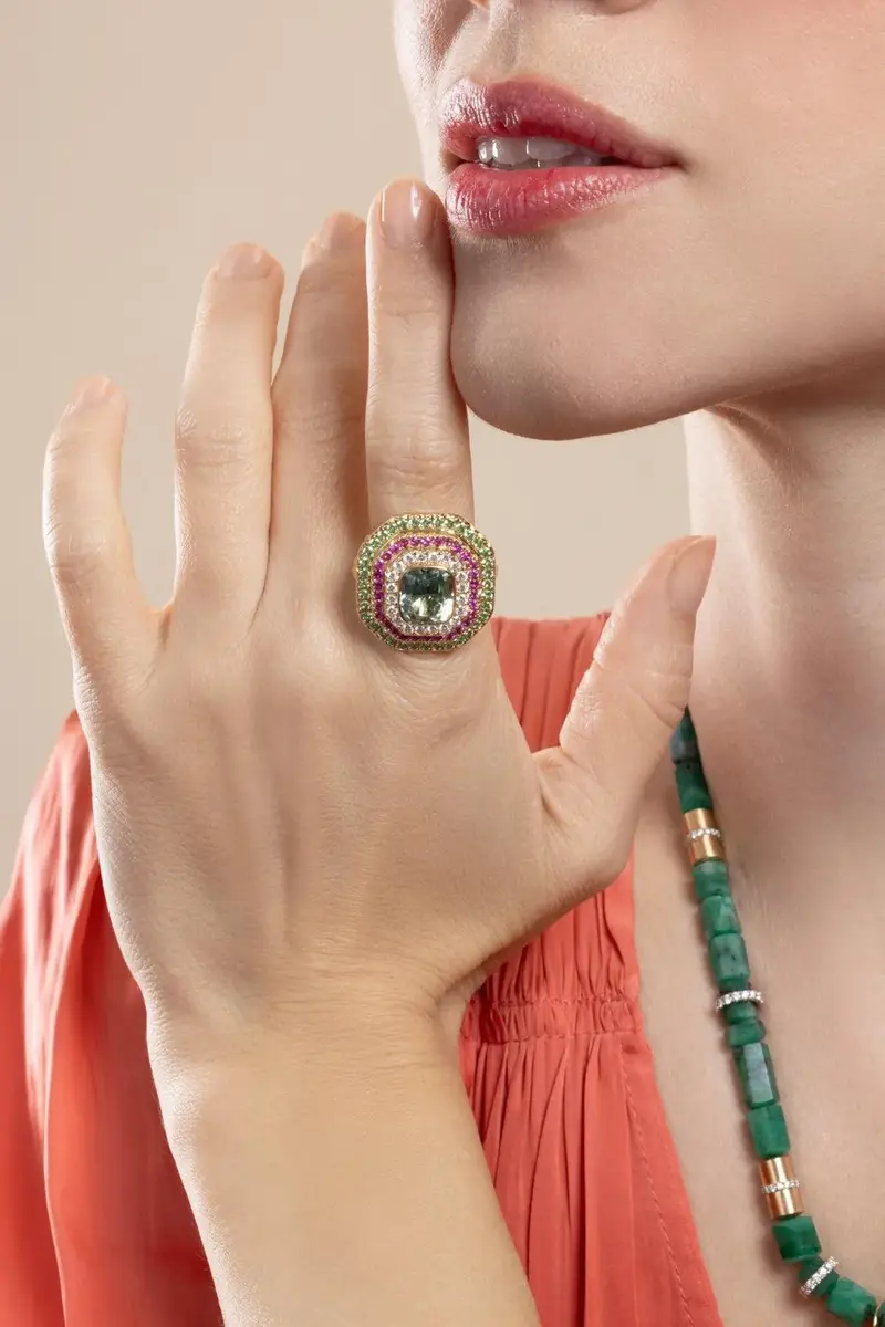 EDINA KISS Mint Tourmaline Sapphire Cushion Gemstone Ring | Thumbnail 5