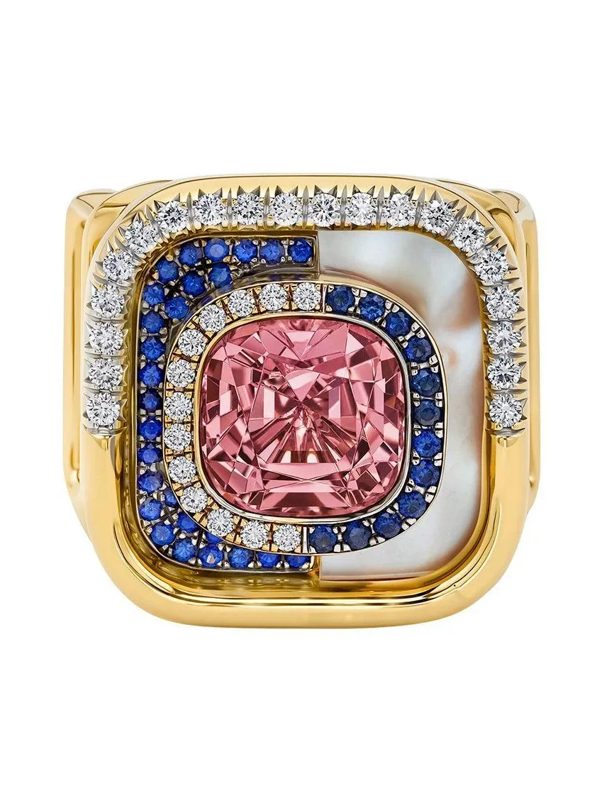 Pink Tourmaline Pearl Mid Century Ring