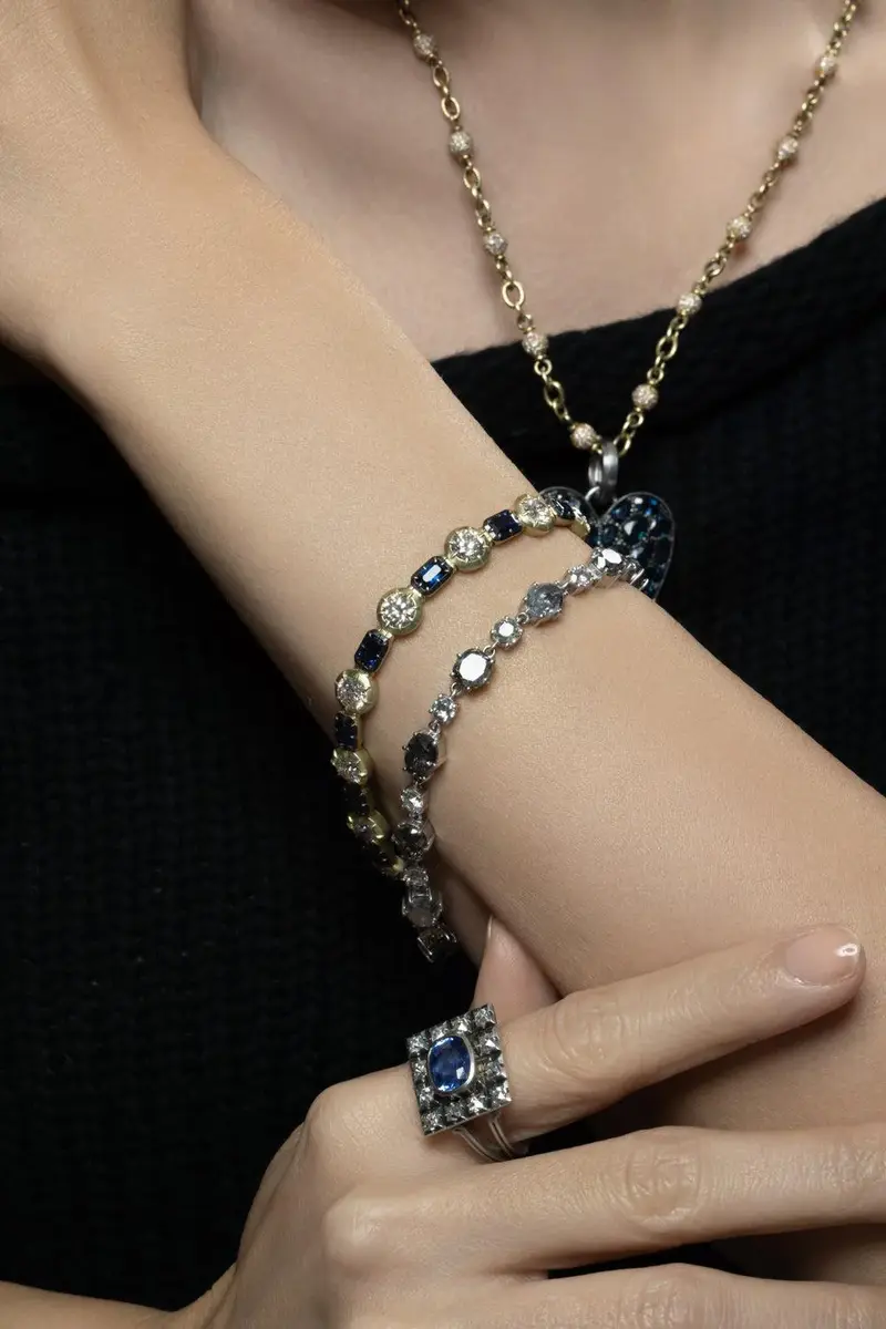 Sylva & Cie Sapphire Diamond Round Baguette Bracelet | Thumbnail 3