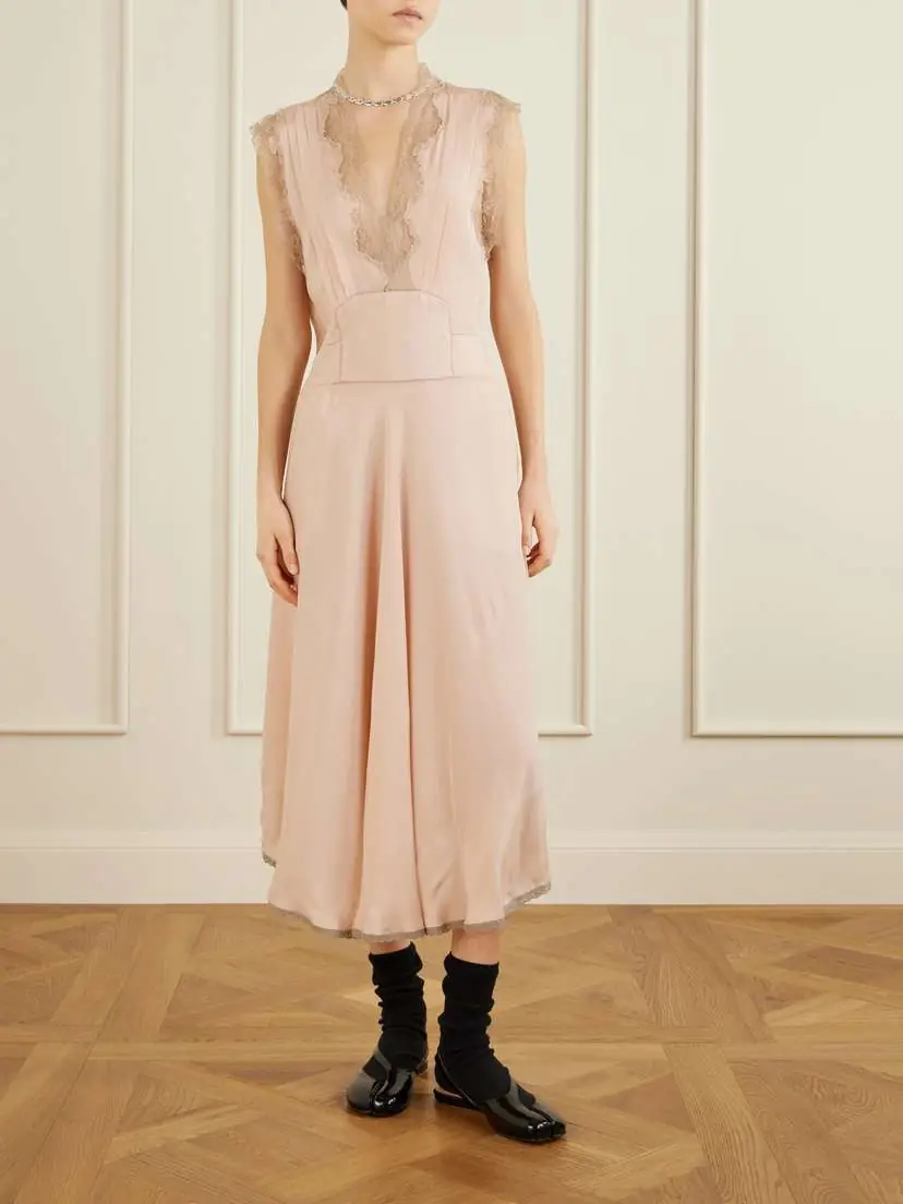 Maison Margiela Lace-trimmed Satin Midi Dress | Thumbnail 3 Maison Margiela Lace-trimmed Satin Midi Dress | Thumbnail 3