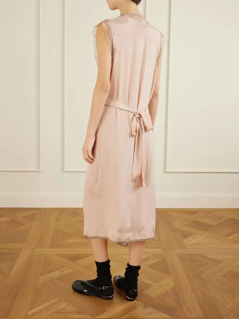 Maison Margiela Lace-trimmed Satin Midi Dress | Thumbnail 4 Maison Margiela Lace-trimmed Satin Midi Dress | Thumbnail 4