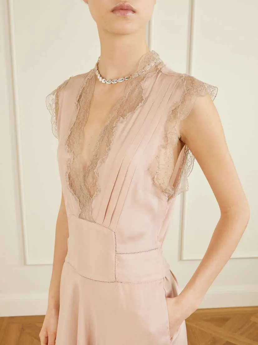 Maison Margiela Lace-trimmed Satin Midi Dress | Thumbnail 5 Maison Margiela Lace-trimmed Satin Midi Dress | Thumbnail 5