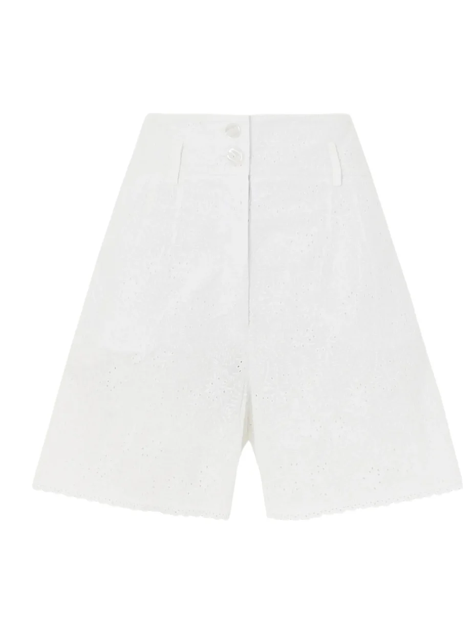 Loretta Caponi Rocchetta Scalloped Broderie Anglaise Cotton Shorts