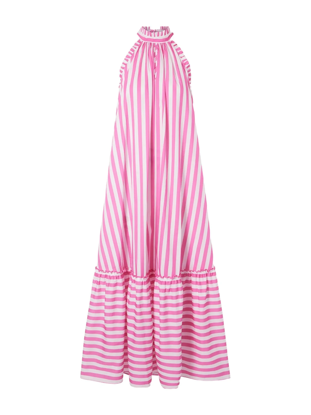 Loretta Caponi Melinda Ruched Striped Cotton-poplin Halterneck Maxi Dress