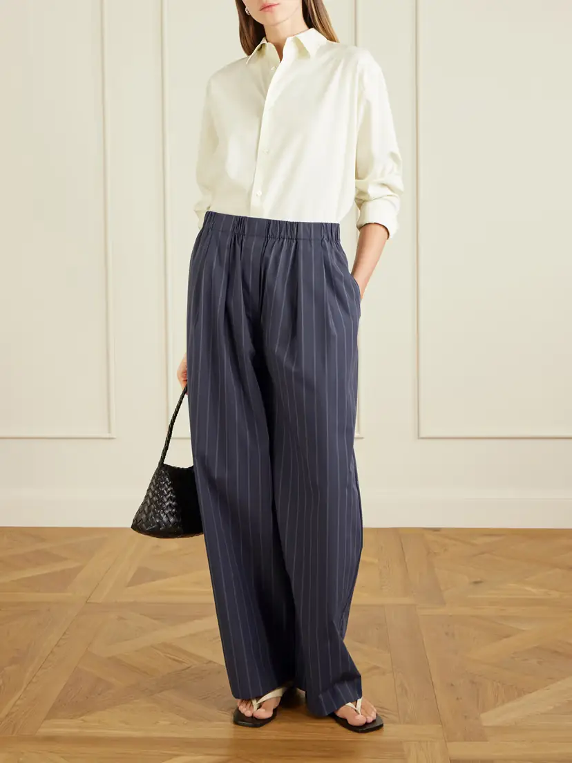 St. Agni Pleated Pinstriped Cotton-blend Wide-leg Pants | Thumbnail 2